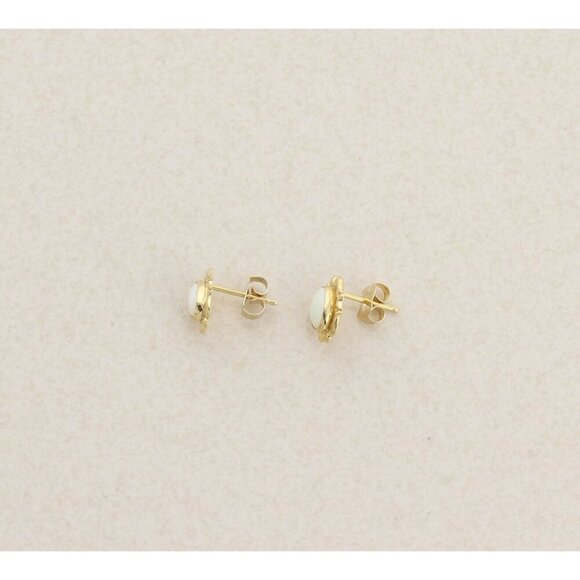 14k Yellow Gold Natural Opal Earrings Stud Post 3/8" x 1/4" Round - Picture 5 of 9
